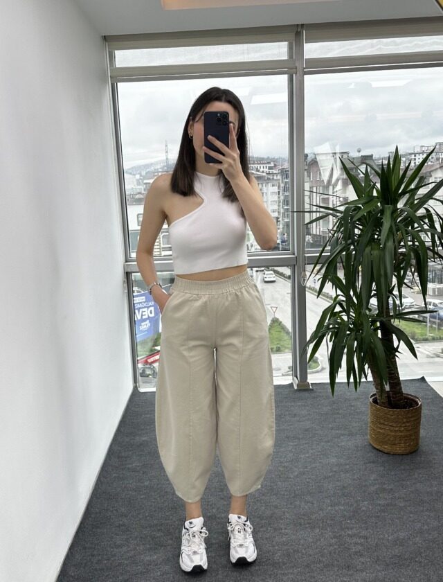 Taş Dikişli Gabardin Şalvar Pantolon