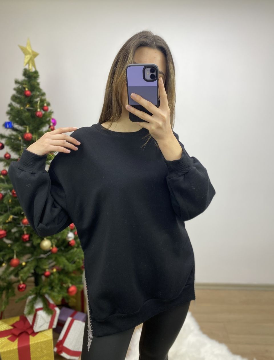 Siyah Yandan Zincirli Sweat - Görsel 4