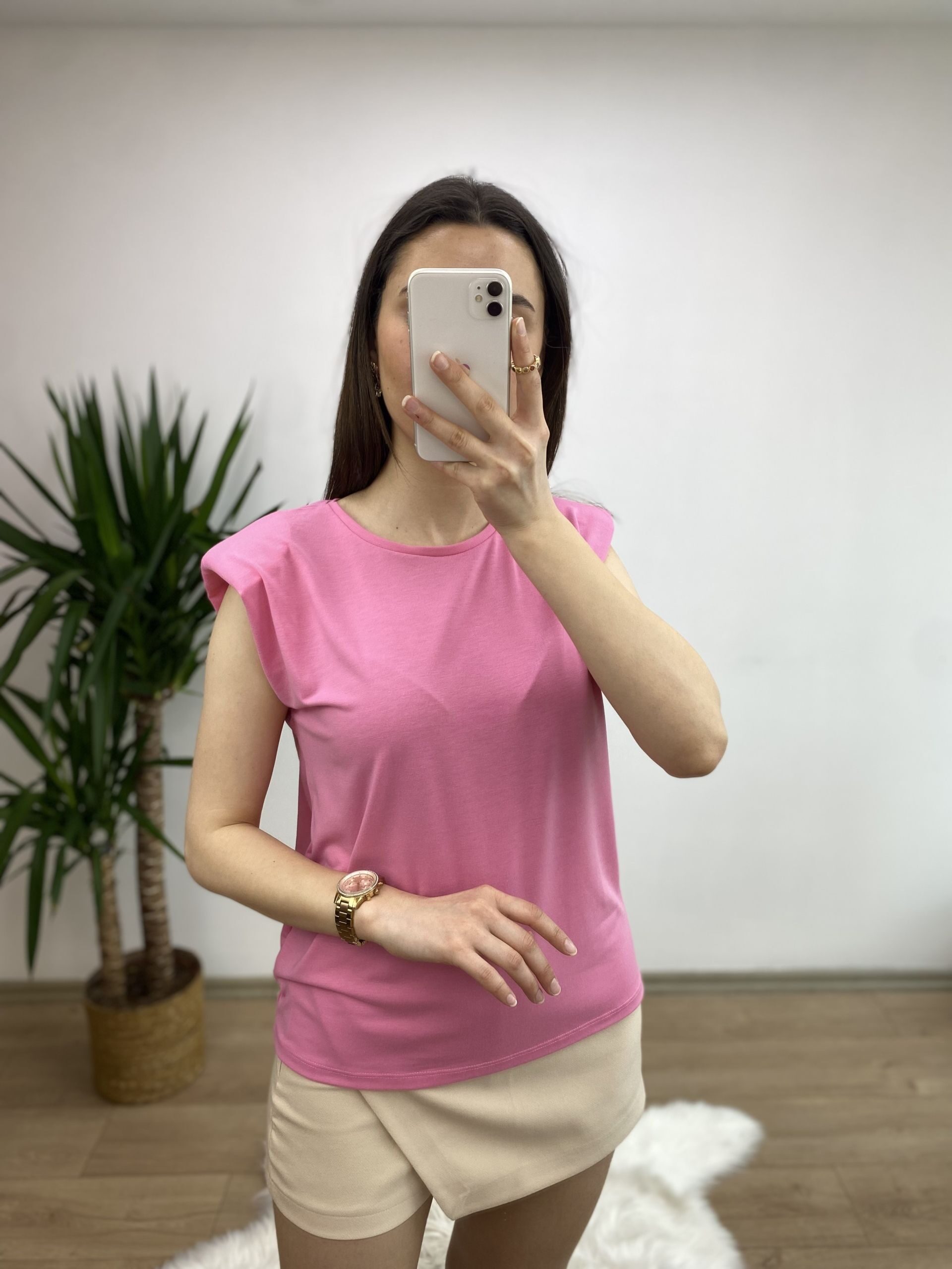 Pudra Kolu Vatkalı Basic Tshirt - Görsel 2