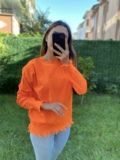 Turuncu Dikiş Detay Kazak