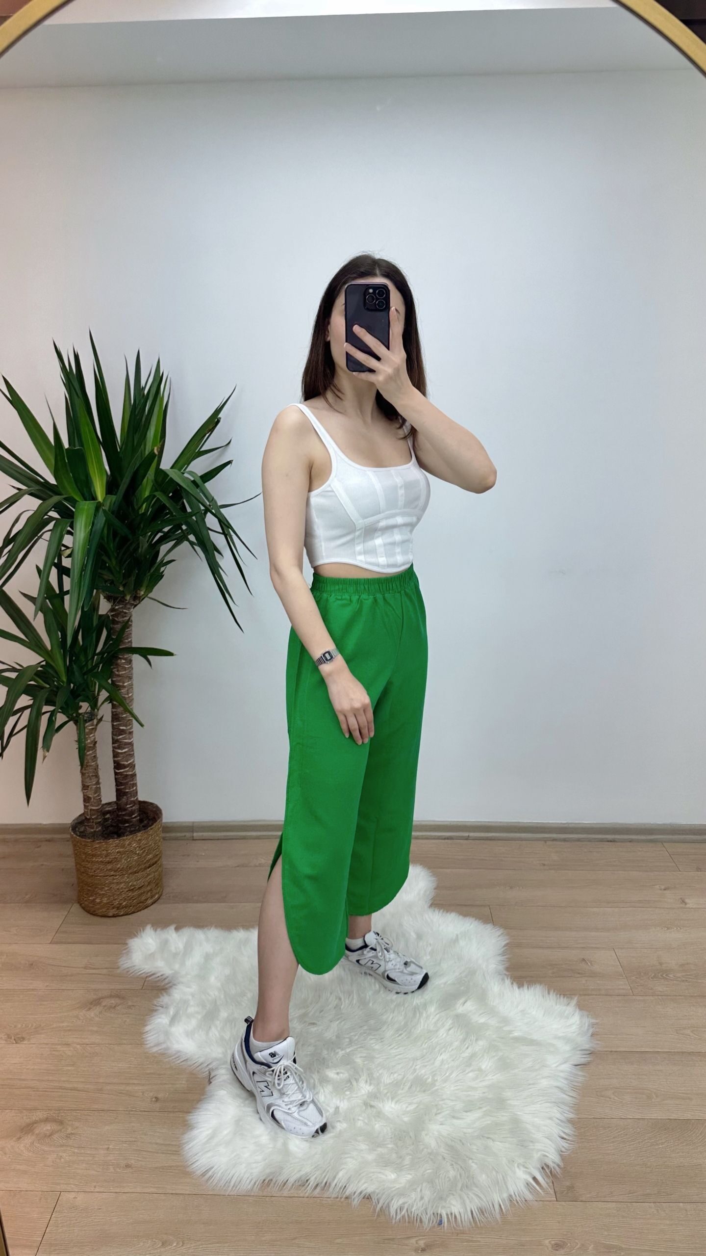 Yeşil Yırtmaçlı Keten Pantolon - Görsel 2