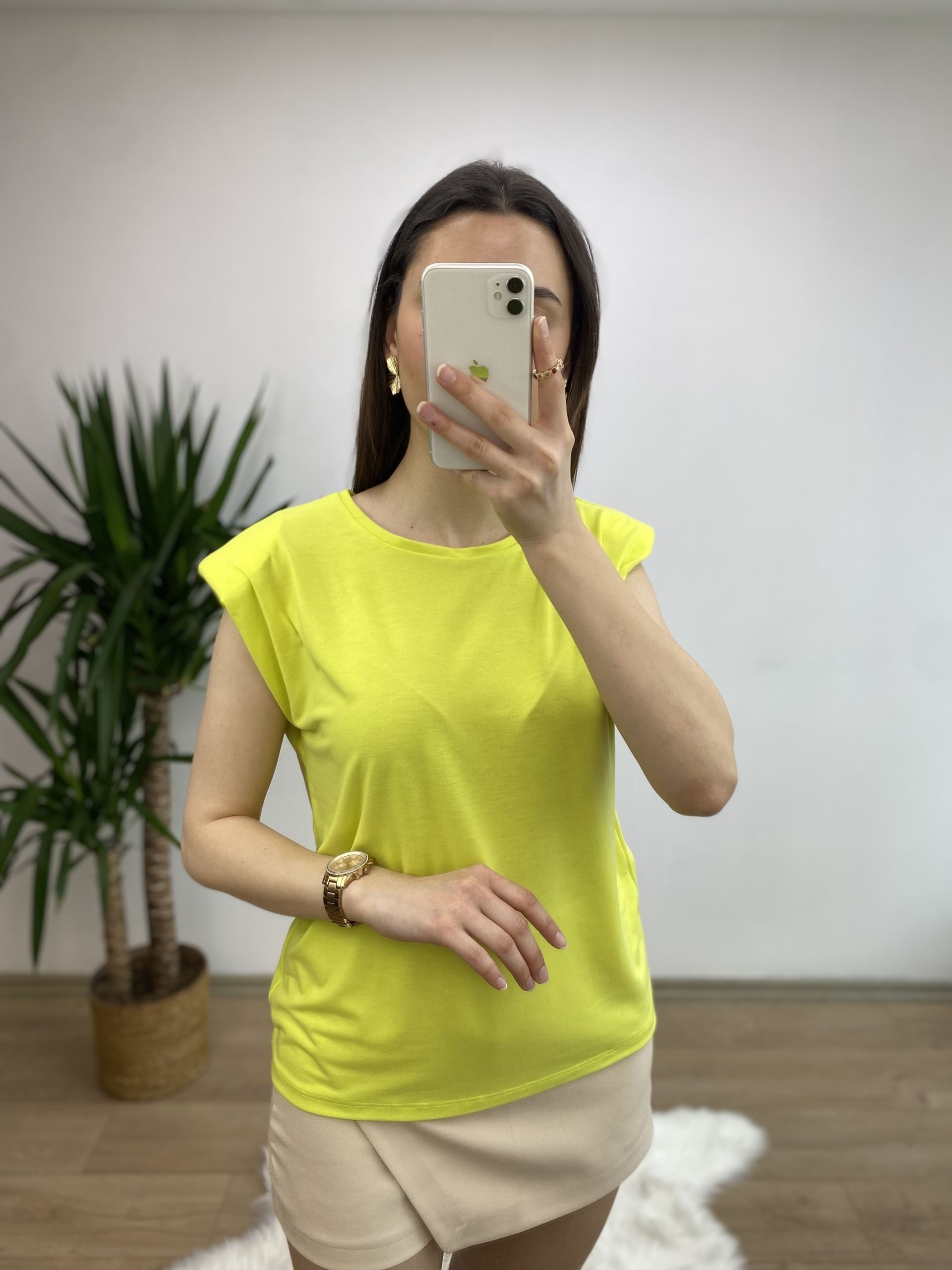 Sarı Kolu Vatkalı Basic Tshirt - Görsel 3