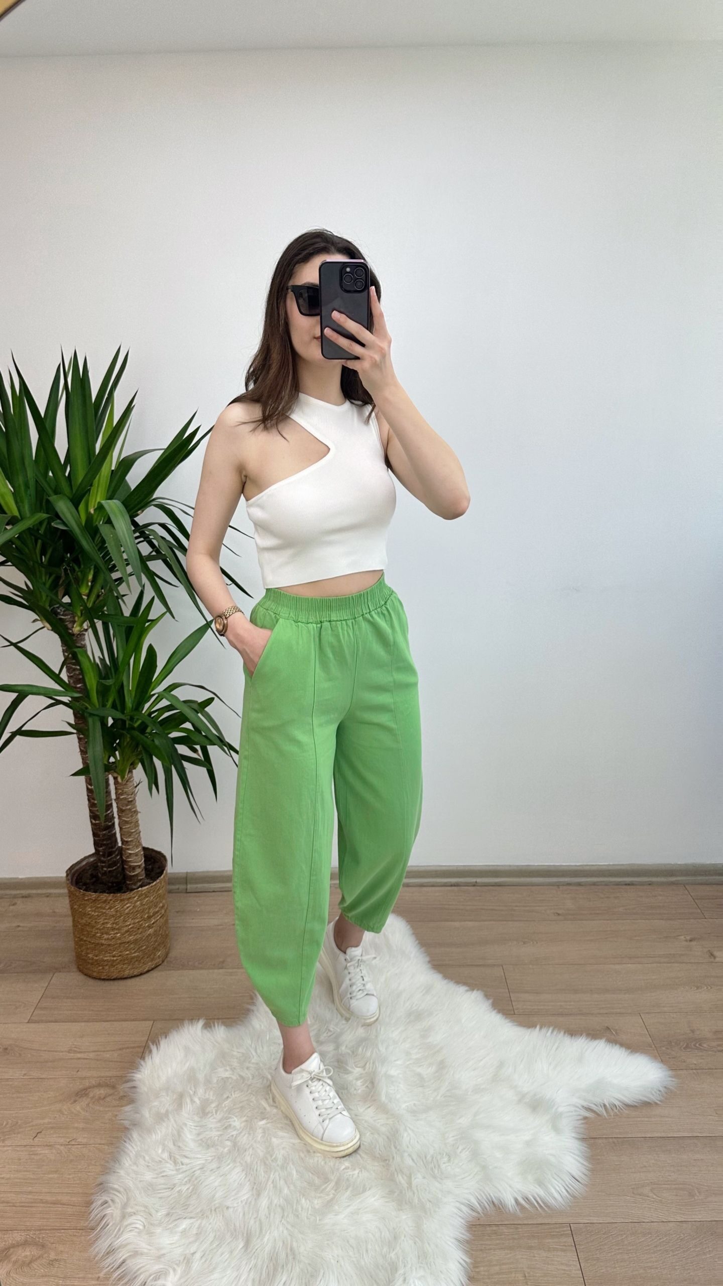 Yeşil Dikişli Gabardin Şalvar Pantolon - Görsel 2