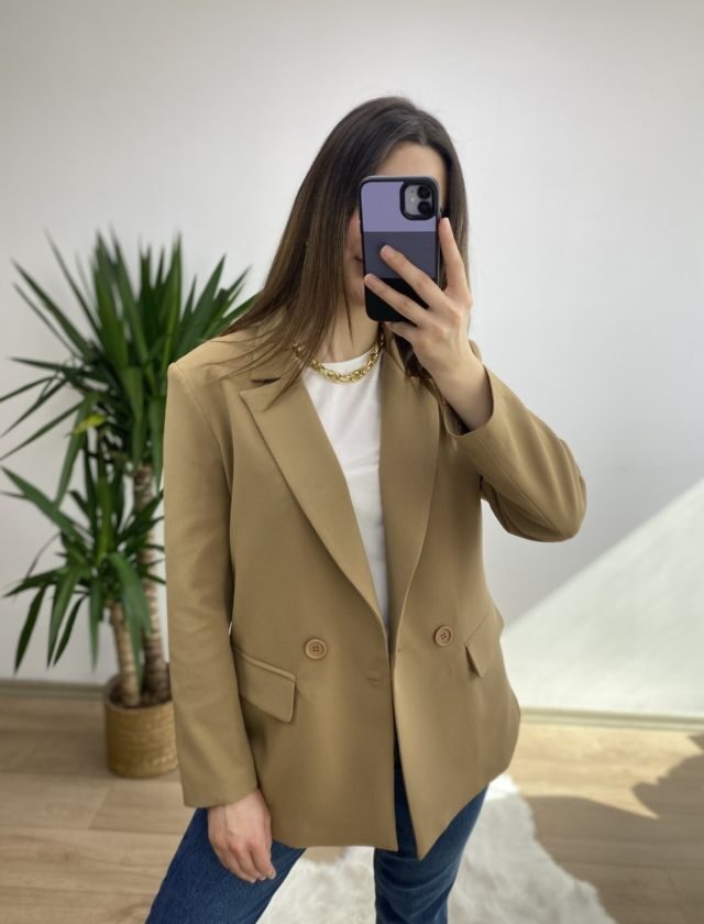 Camel Rahat Kesim Blazer Ceket