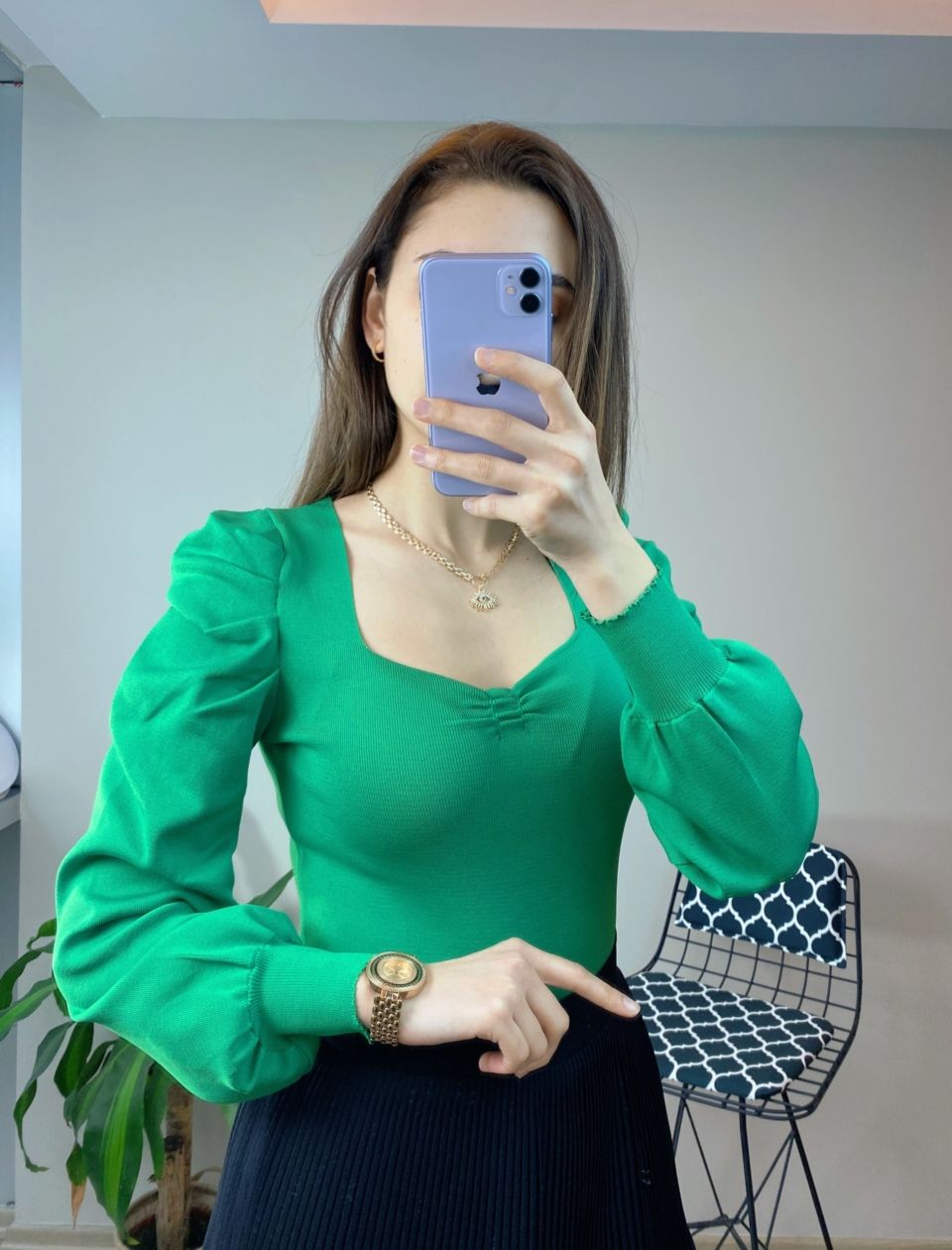 Yeşil Prenses Kol Triko Bluz