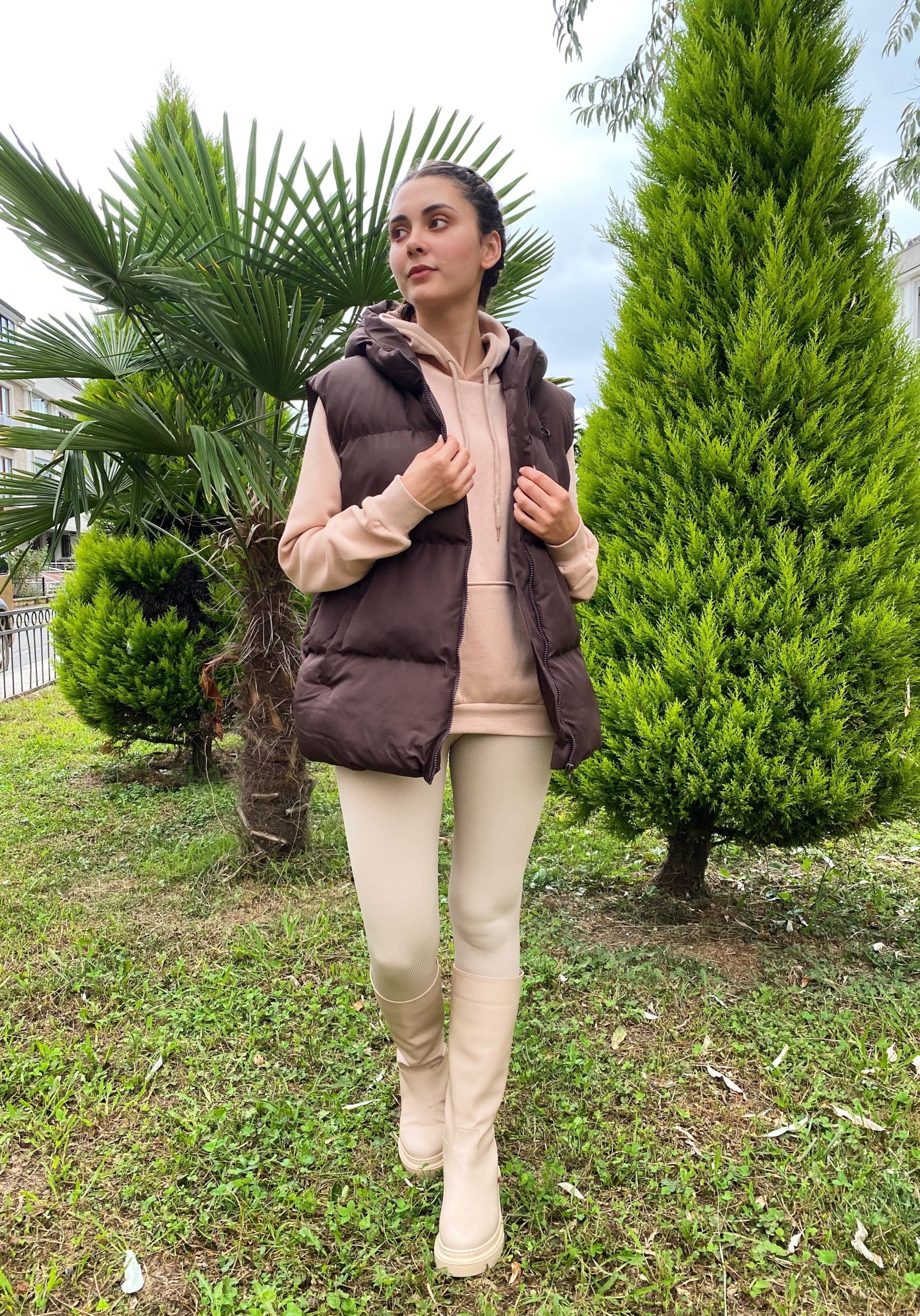 Kahve Oversize Şişme Yelek - Görsel 2