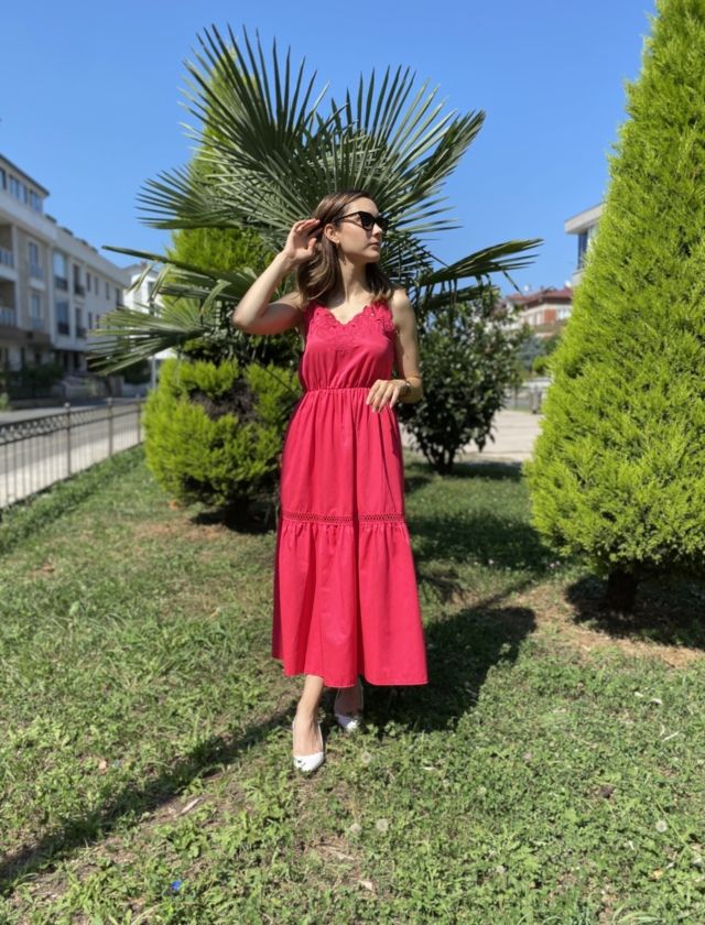 Fuşya Göğsü Fistolu Elbise