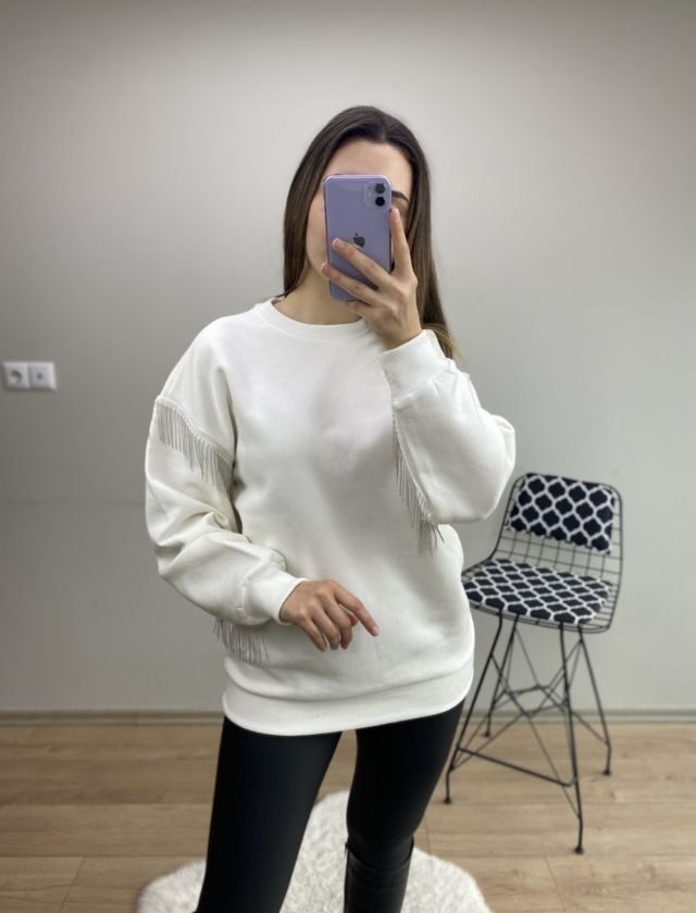 Beyaz Zincirli Tasarım Sweat