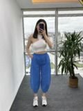 İndigo Gabardin Dikişli Şalvar Pantolon