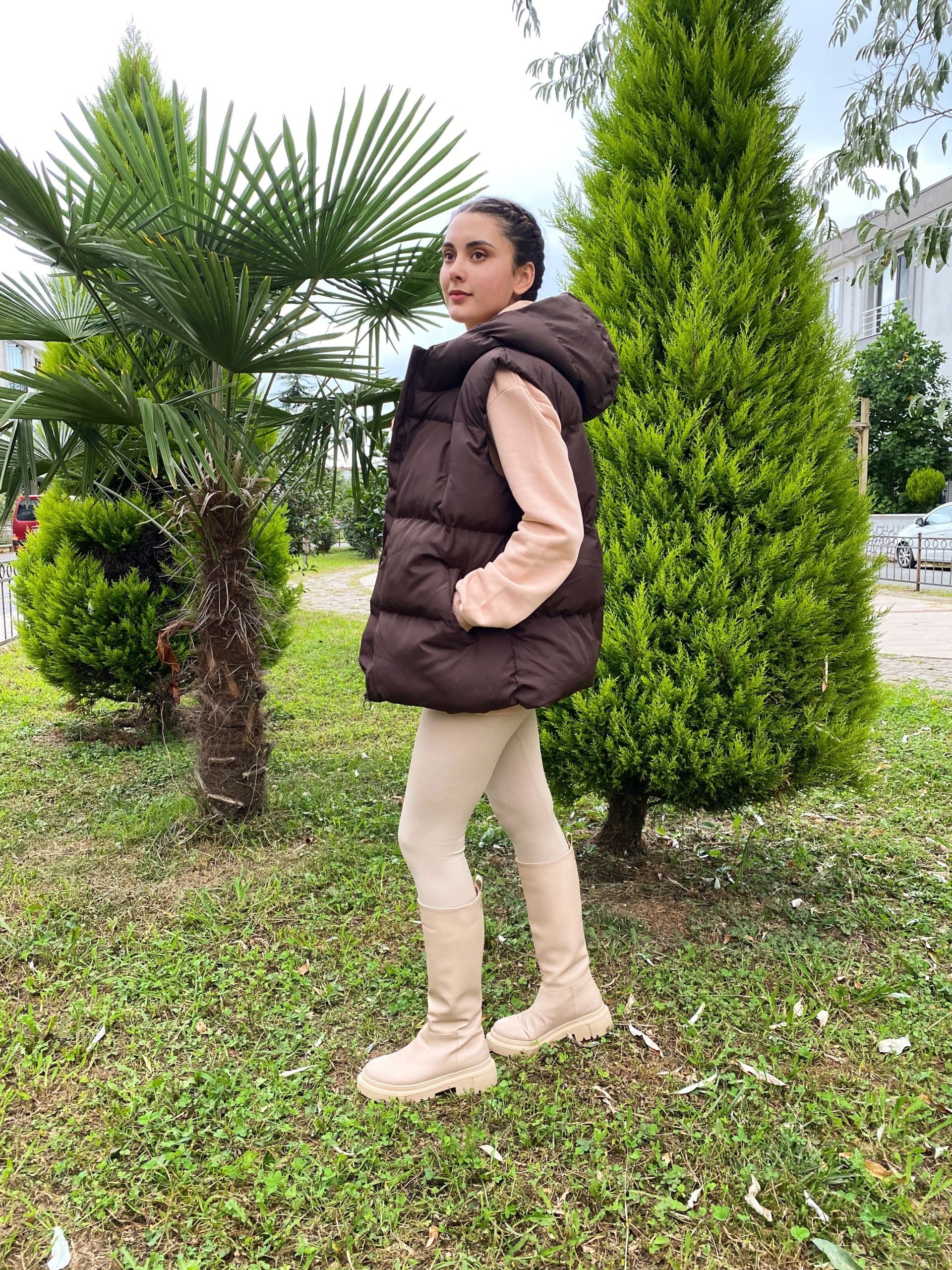Kahve Oversize Şişme Yelek - Görsel 4