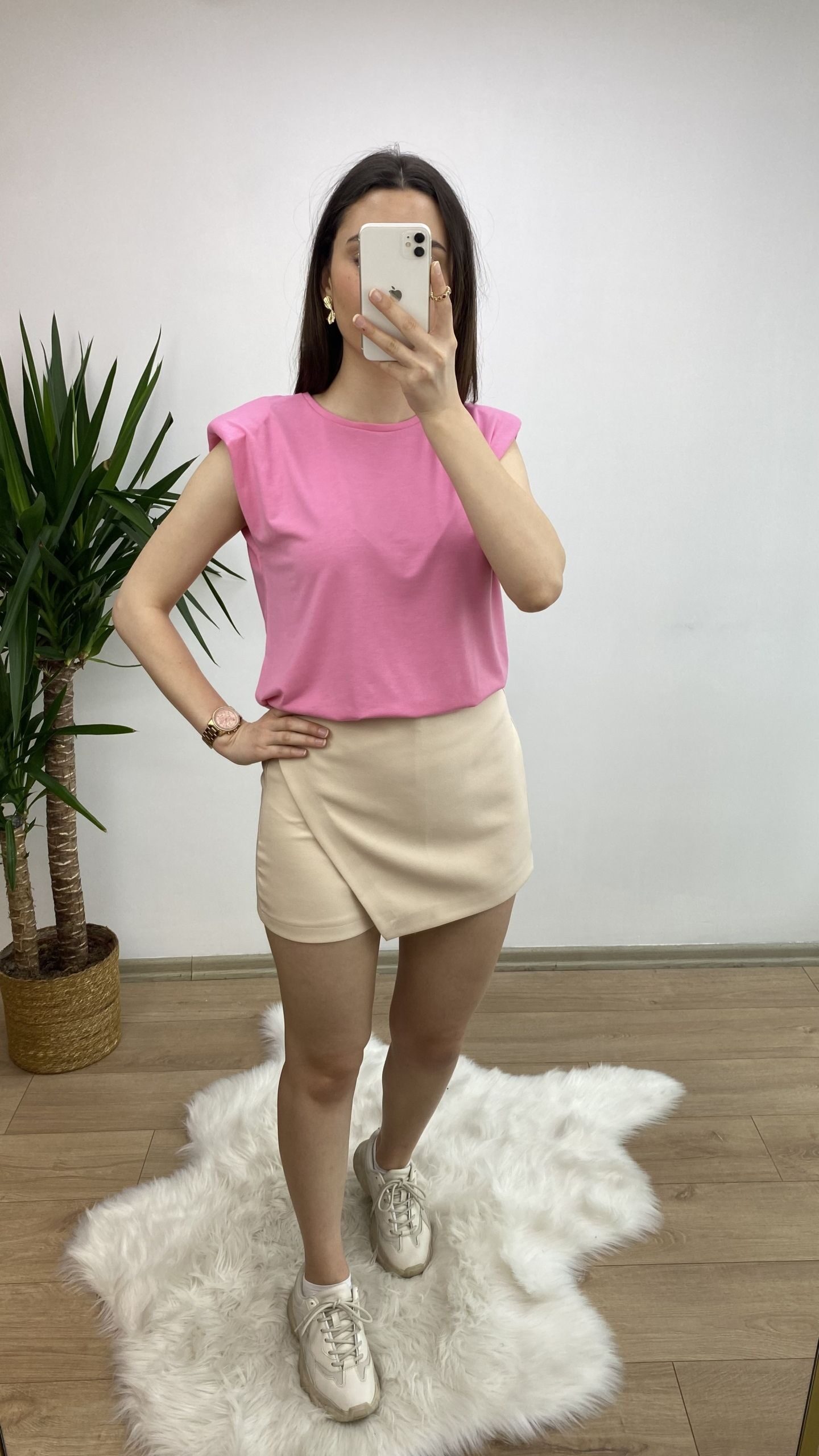 Pudra Kolu Vatkalı Basic Tshirt - Görsel 3