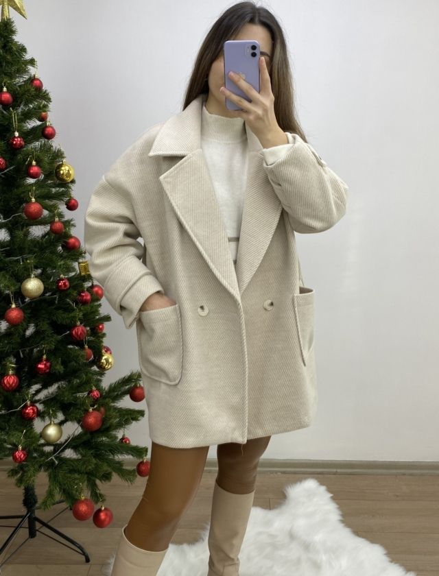 Taş Kırçıllı Oversize Kaban