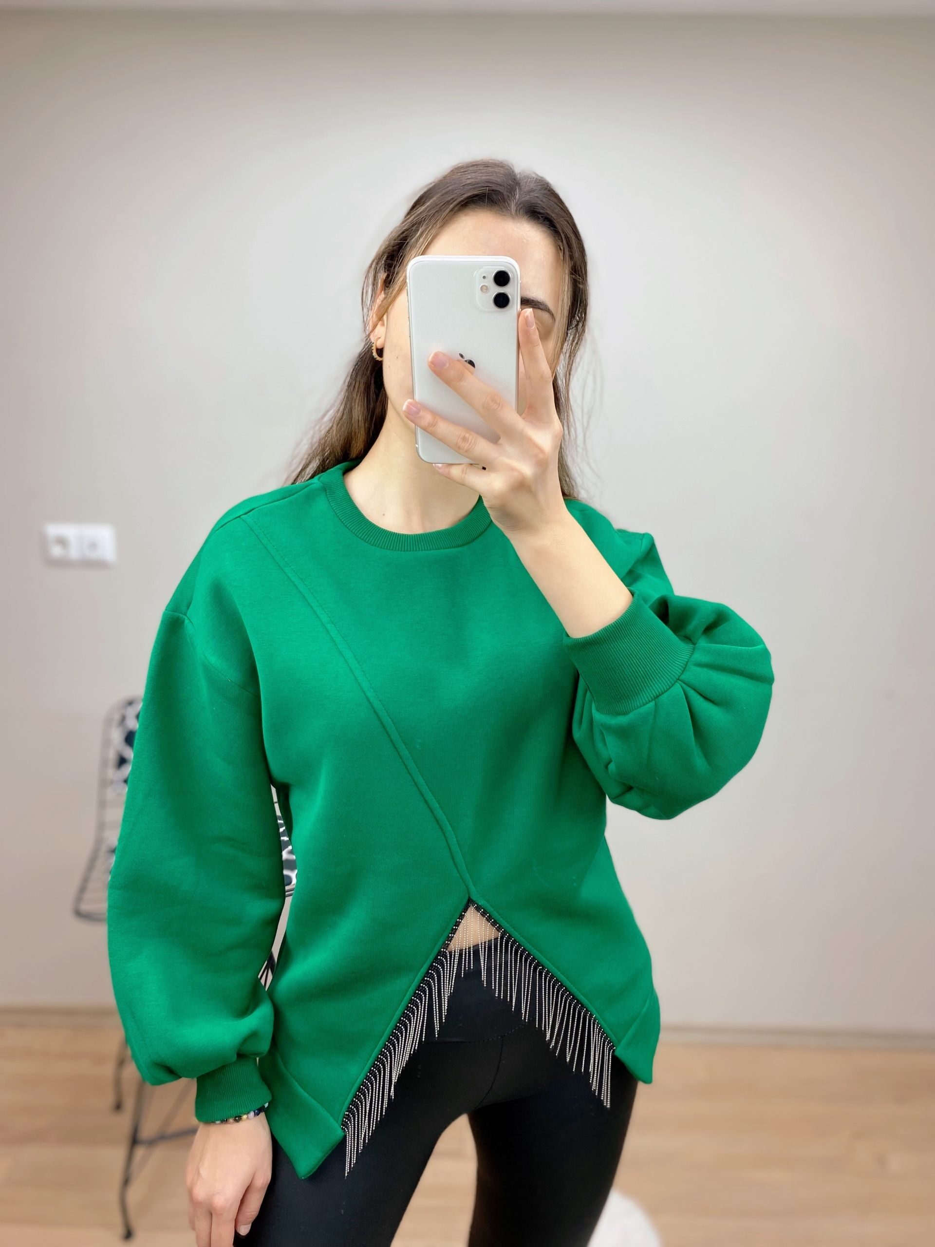 Yeşil Zincir Detay Şardonlu Sweat - Görsel 2