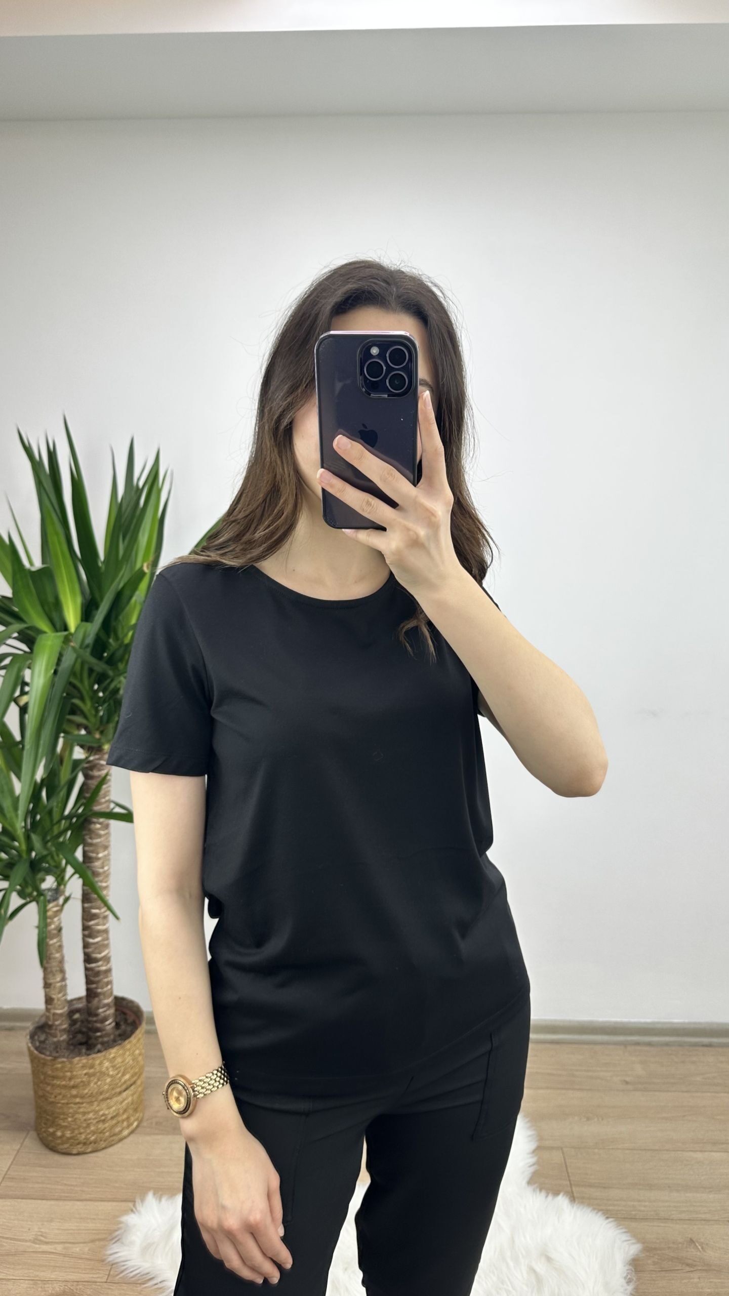 Siyah Modal Kumaş Basic Tshirt - Görsel 4