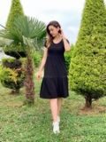 Siyah bisiklet Yaka Penye Elbise