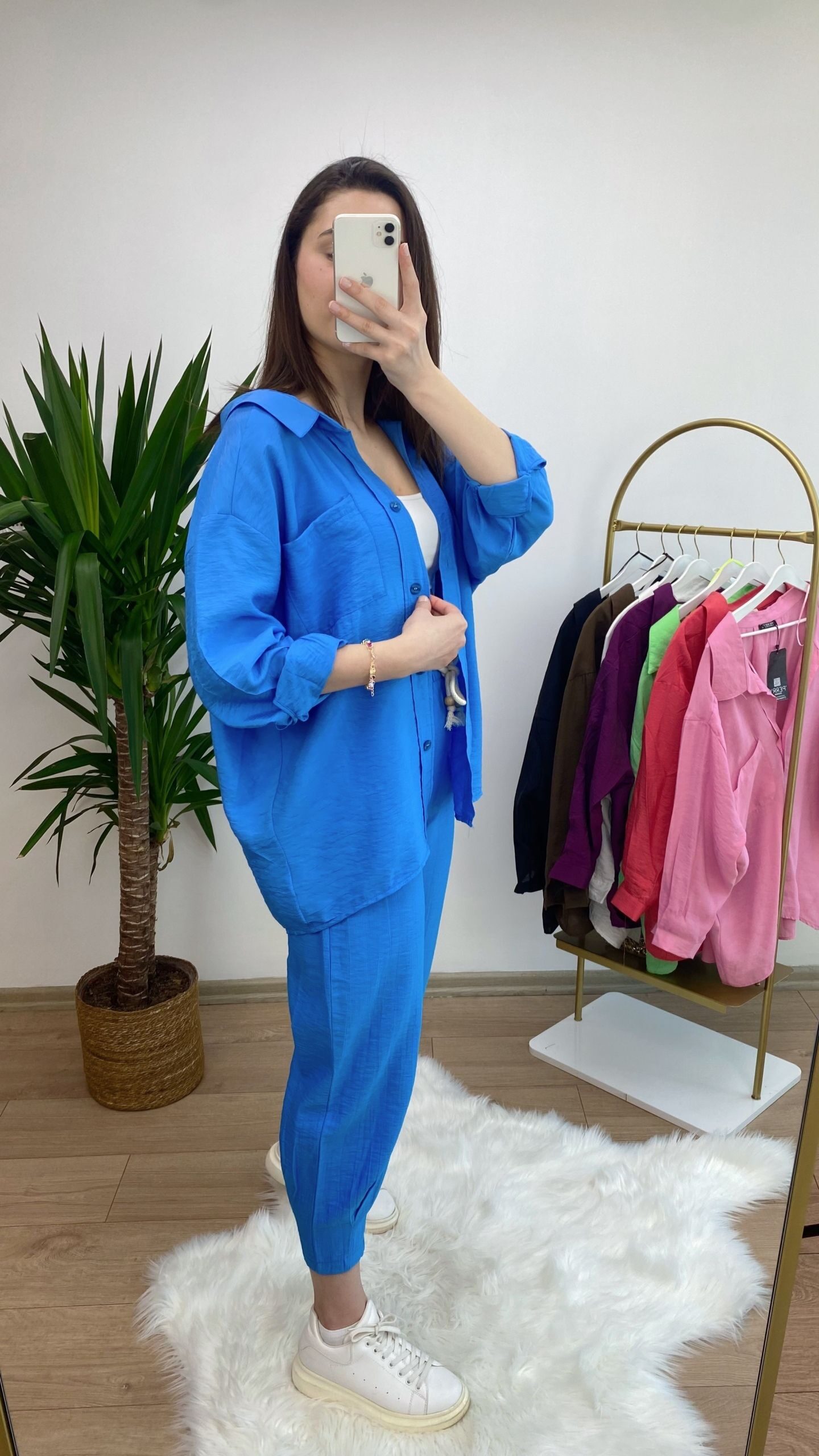 Mavi Bambu Oversize Premium Gömlek - Görsel 4