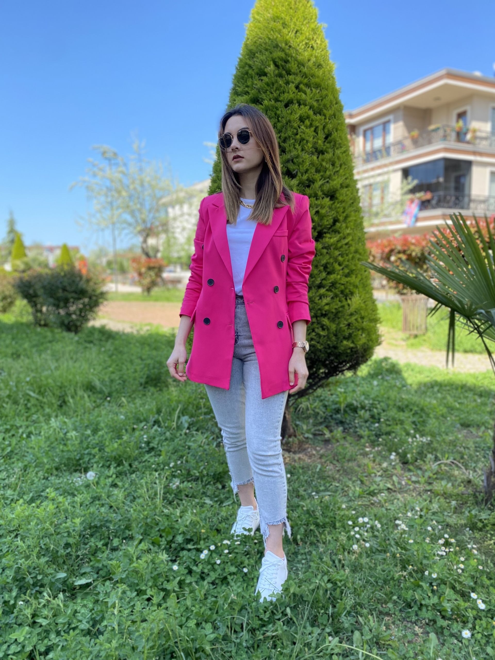 Fuşya Çift Düğme Blazer Ceket - Görsel 4