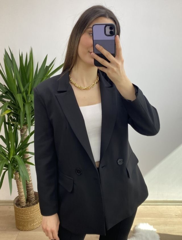 Siyah Rahat Kesim Blazer Ceket