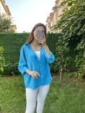 Açık Mavi Oversize Keten Gömlek