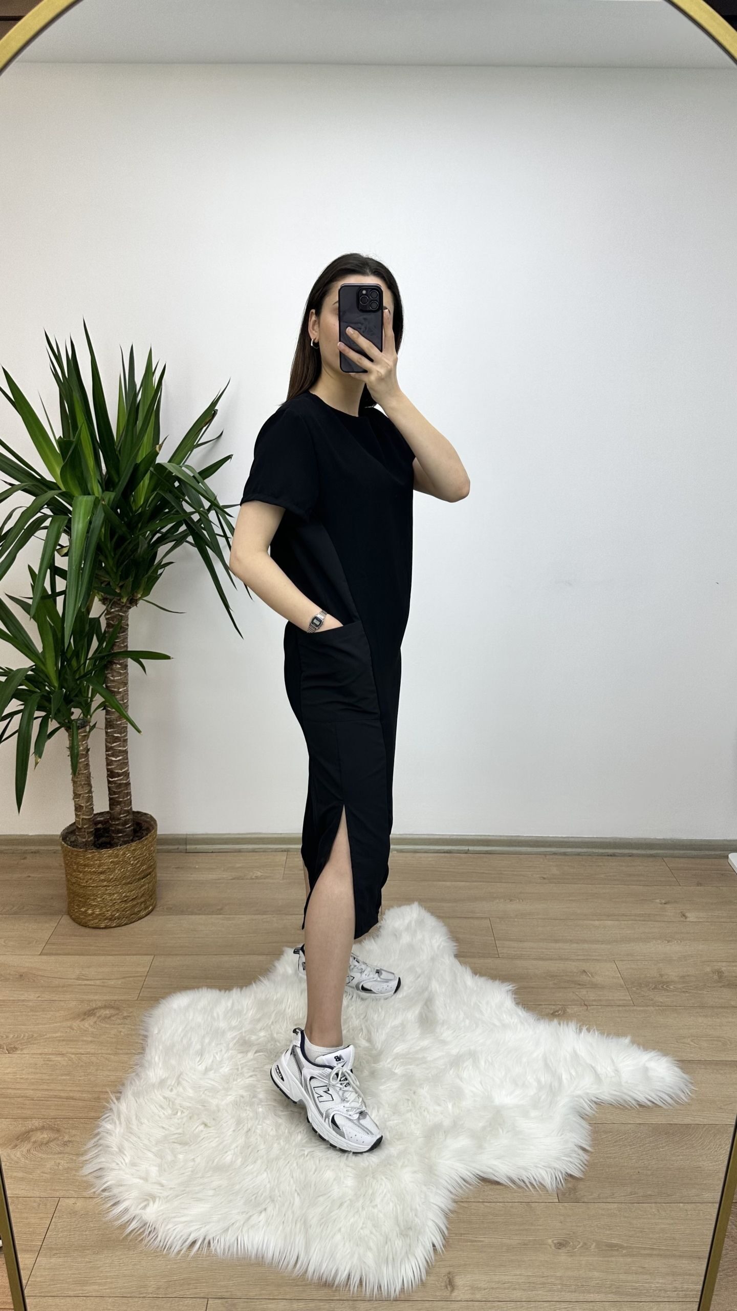 Siyah Yanları Poplin Basic Elbise - Görsel 2