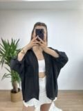 Siyah Düşük Omuz Oversize Gömlek