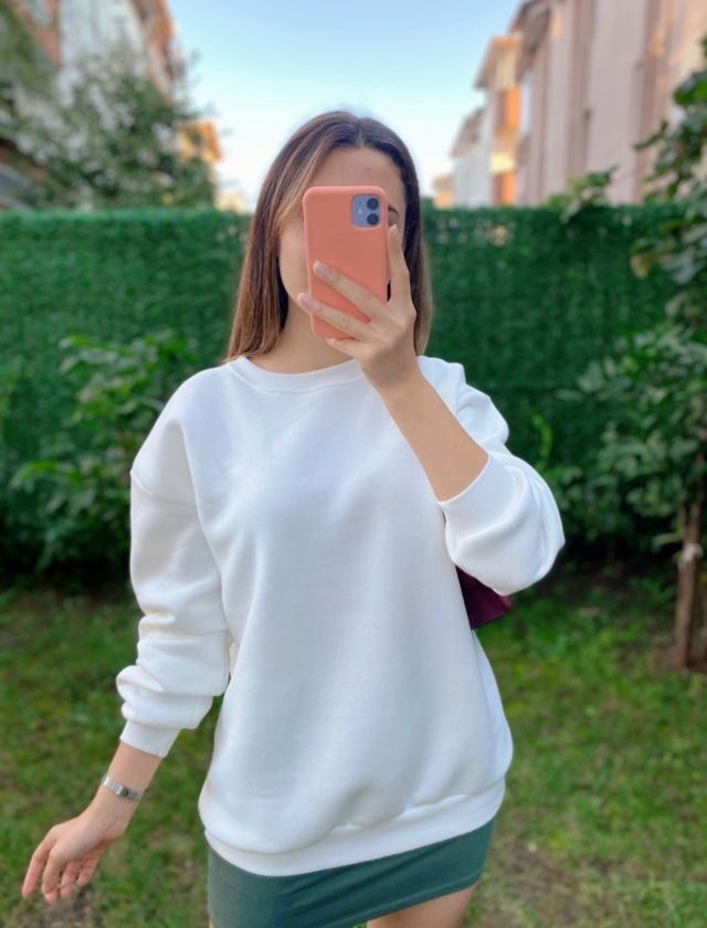 Ekru Şardonlu Oversize Sweat
