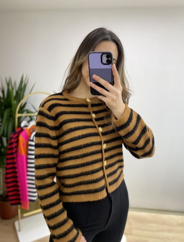 Kahve Çizgili Yumoş Hırka