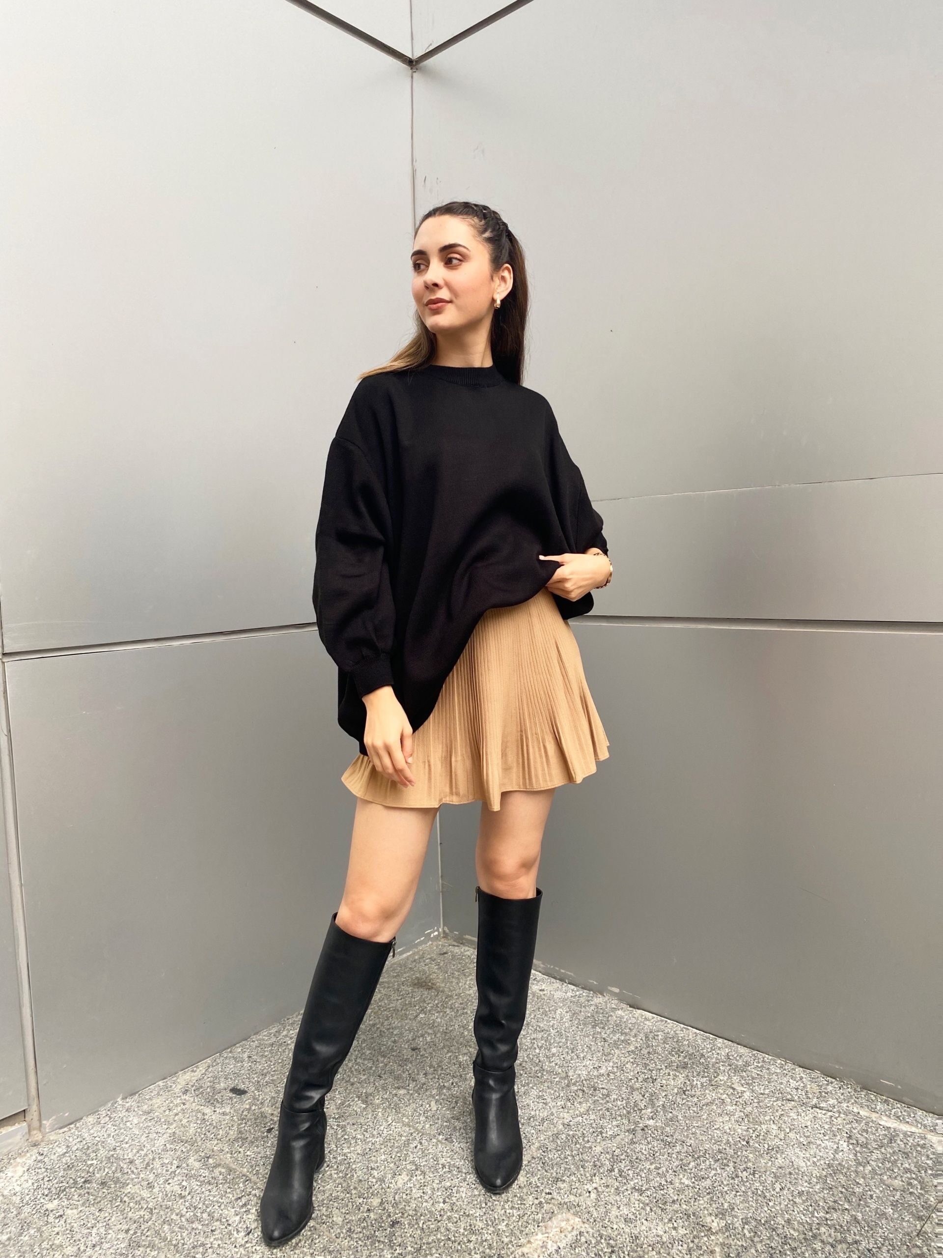 Siyah Oversize Triko Kazak - Görsel 3