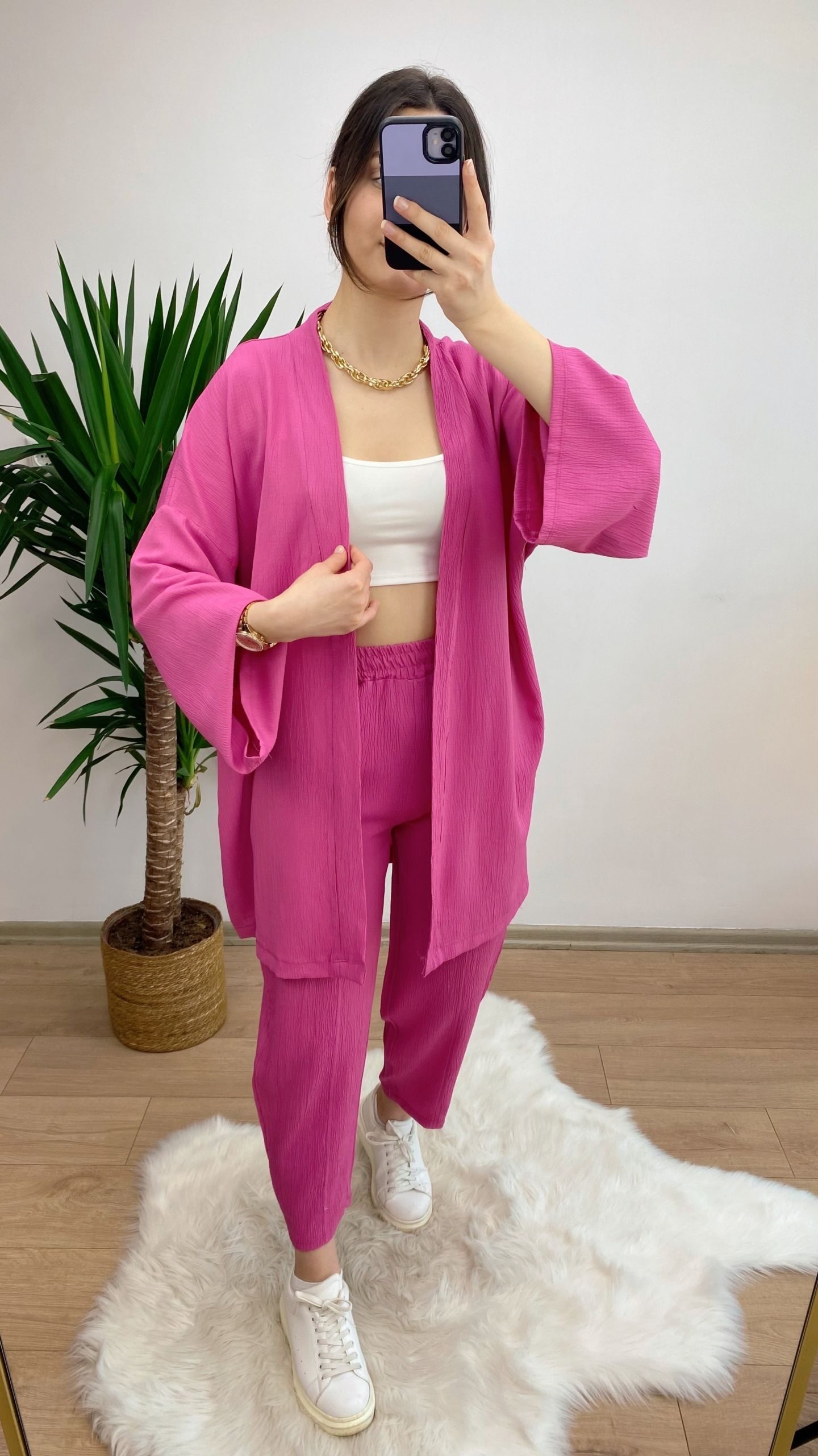 Pembe Gofre Kumaş Takım - Görsel 2