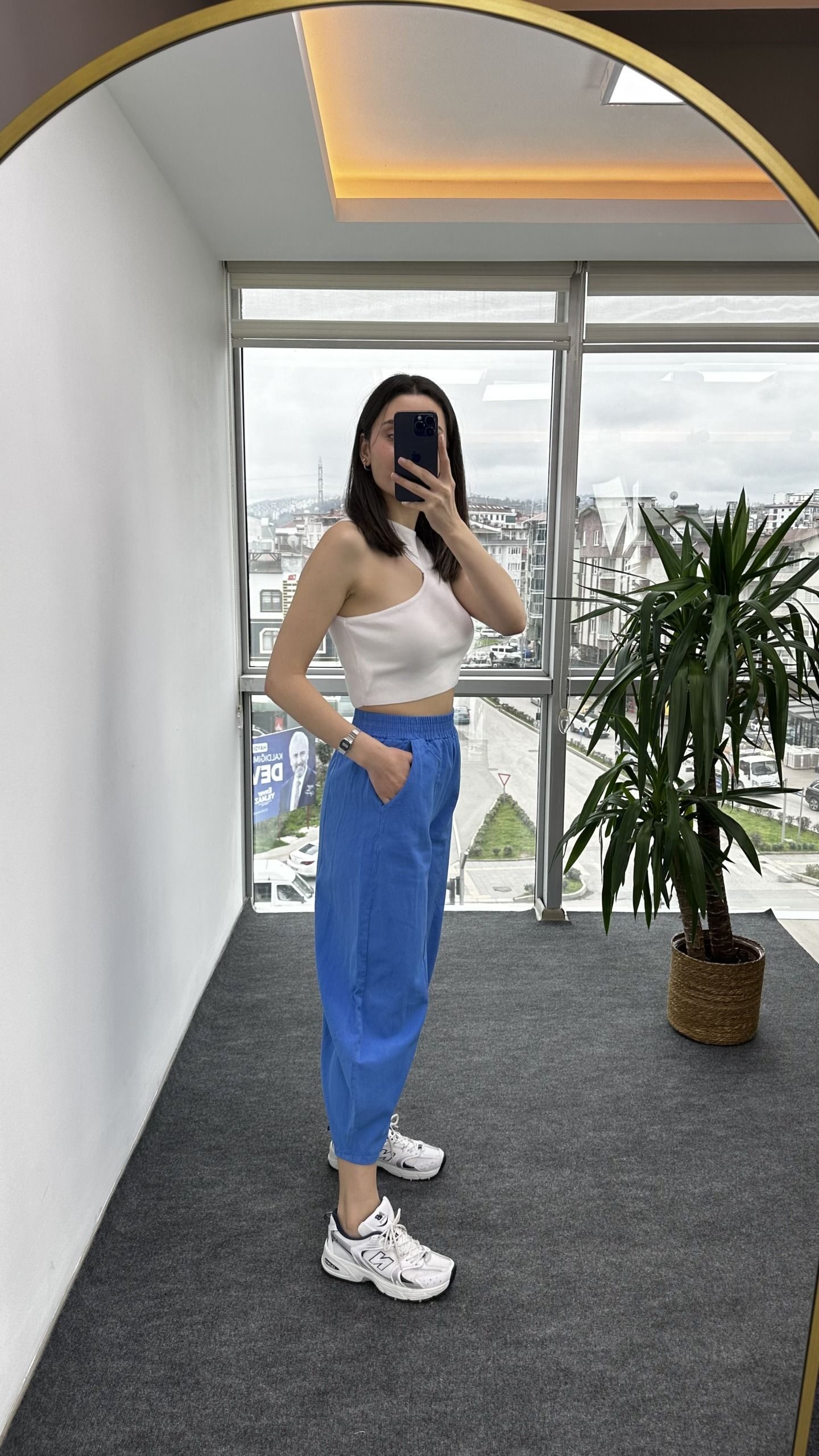 İndigo Gabardin Dikişli Şalvar Pantolon - Görsel 2