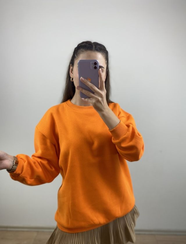 Turuncu Şardonlu Oversize Sweat