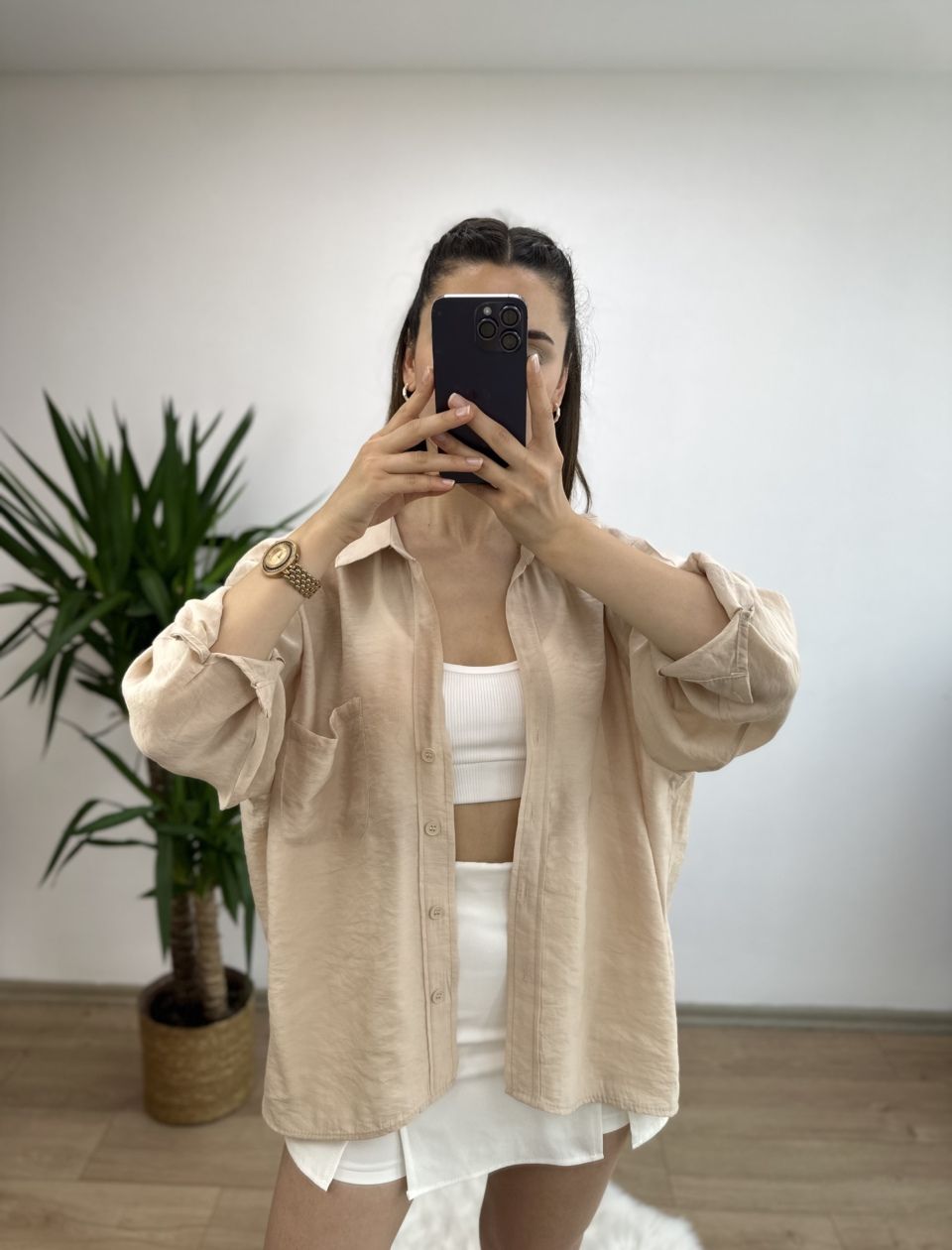Taş Düşük Omuz Oversize Gömlek