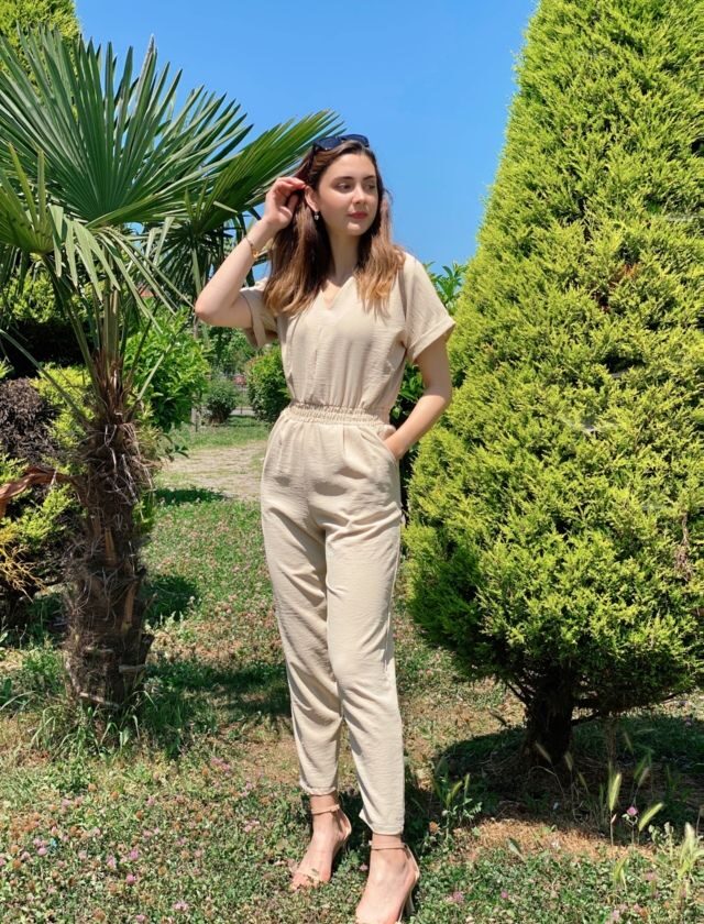 Taş V Yaka Beli Lastikli Tulum