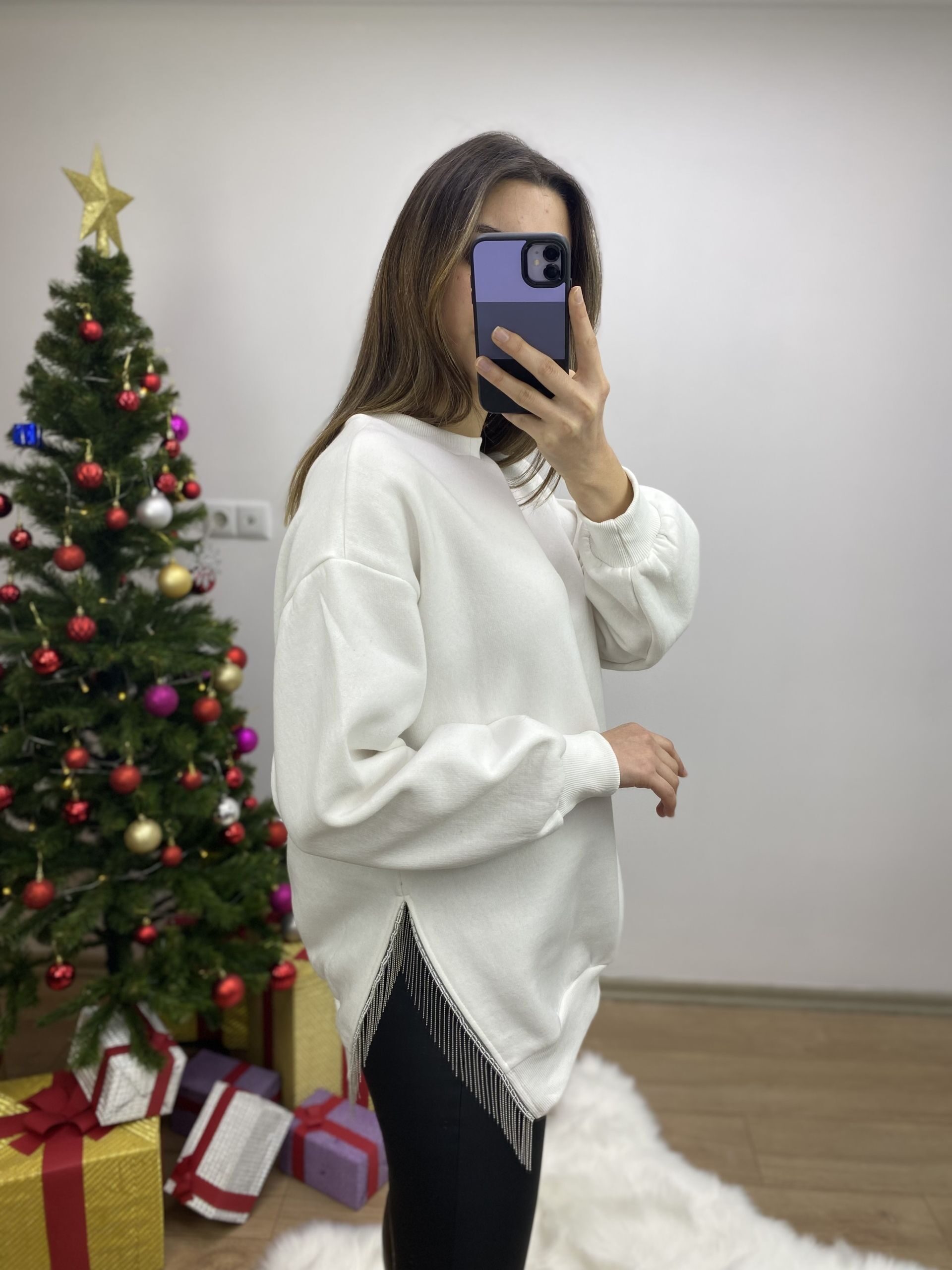 Beyaz Yandan Zincirli Sweat - Görsel 2