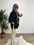 Siyah Yanları Yırtmaçlı Oversize Gömlek