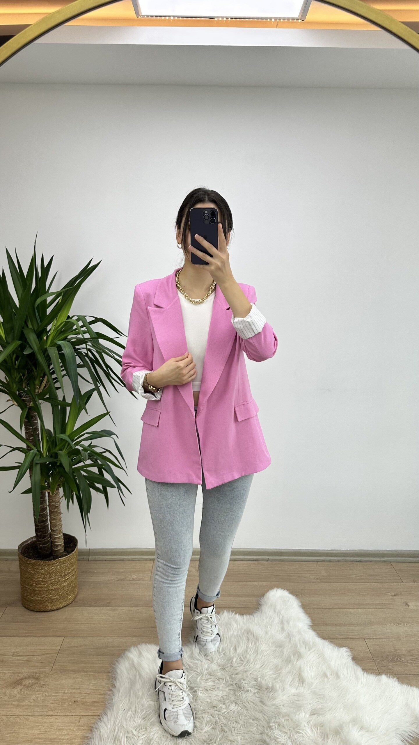 Pembe Keten Blazer Ceket - Görsel 5