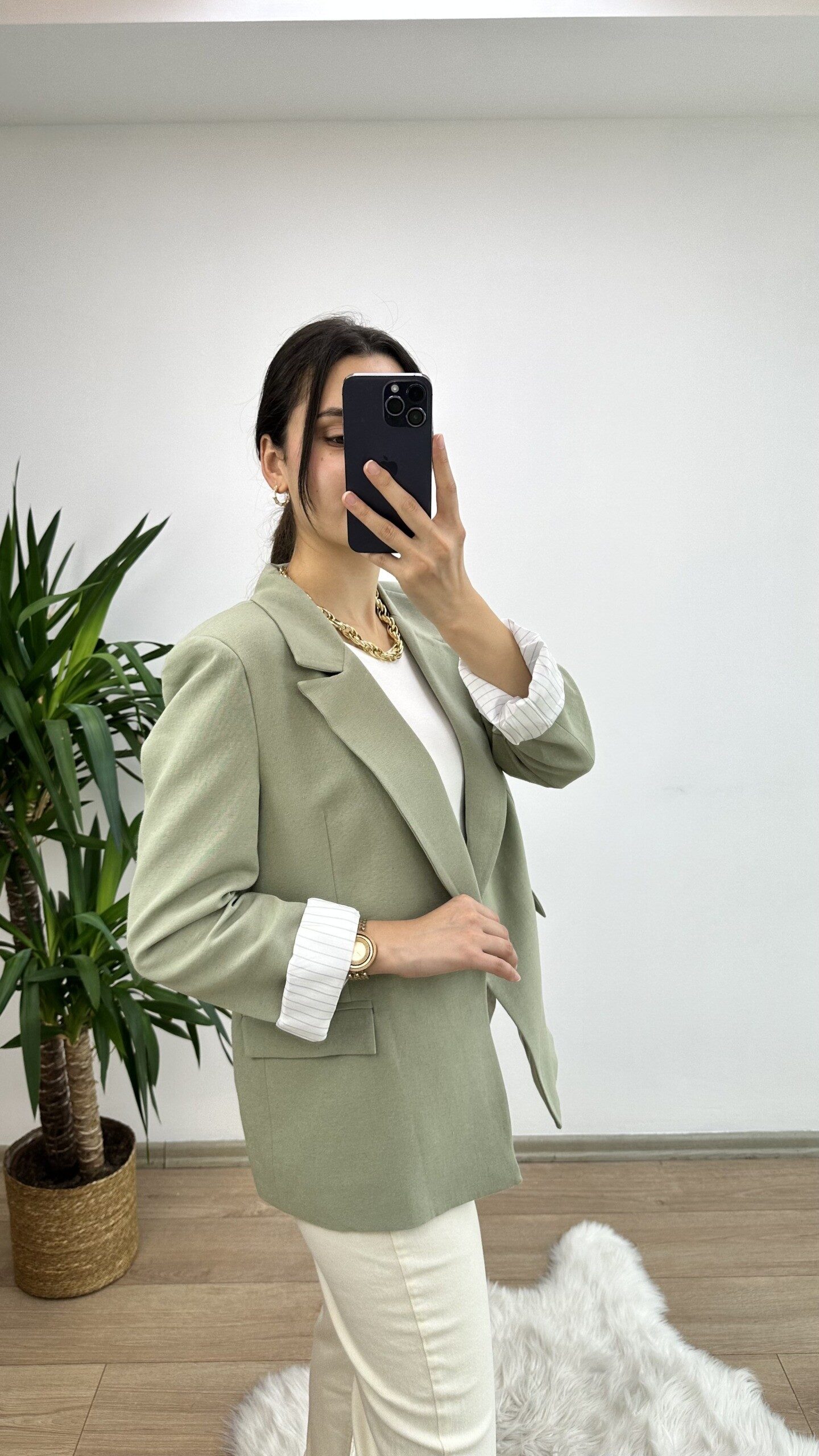 Mint Keten Blazer Ceket - Görsel 4
