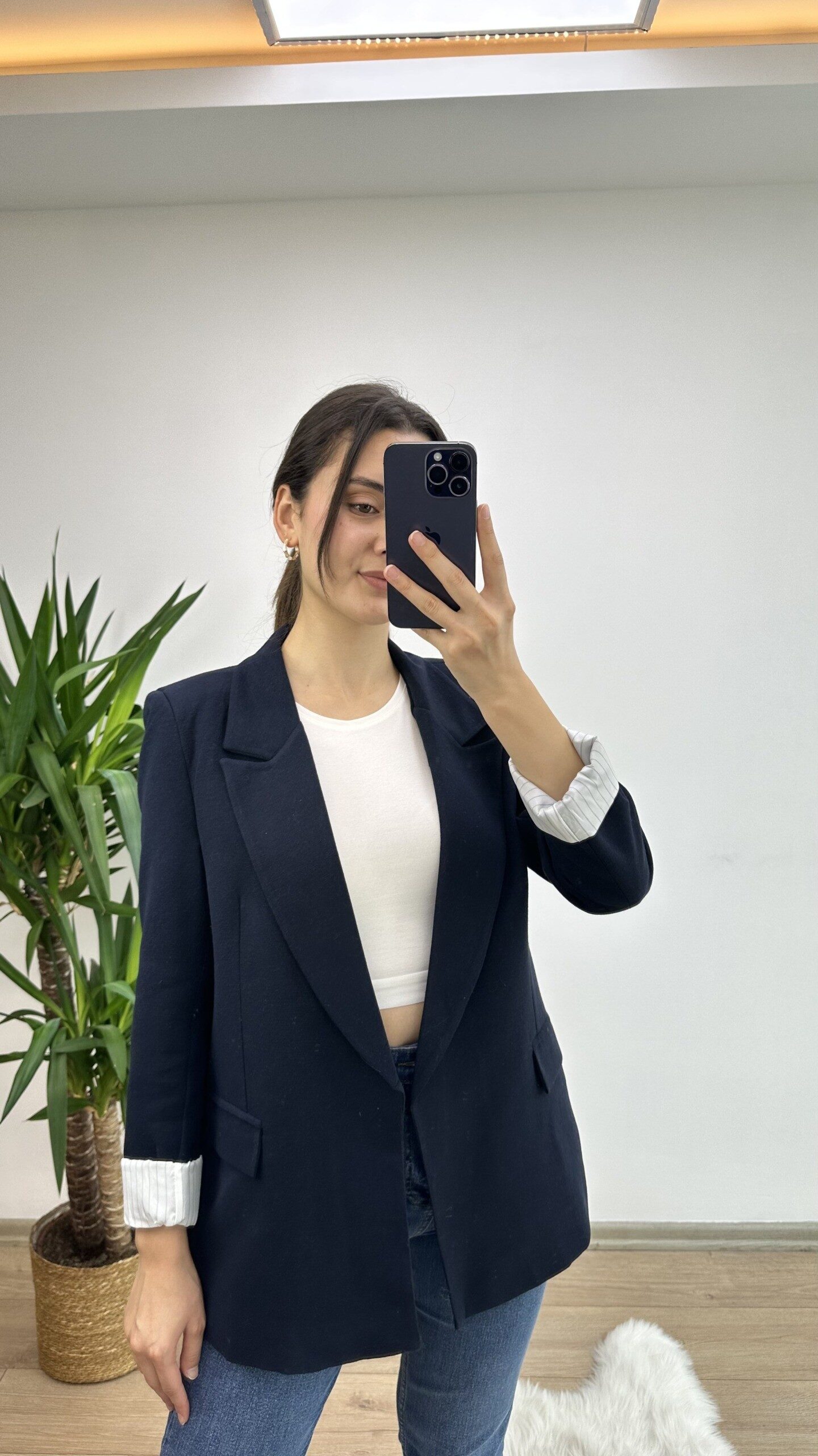 Lacivert Keten Blazer Ceket