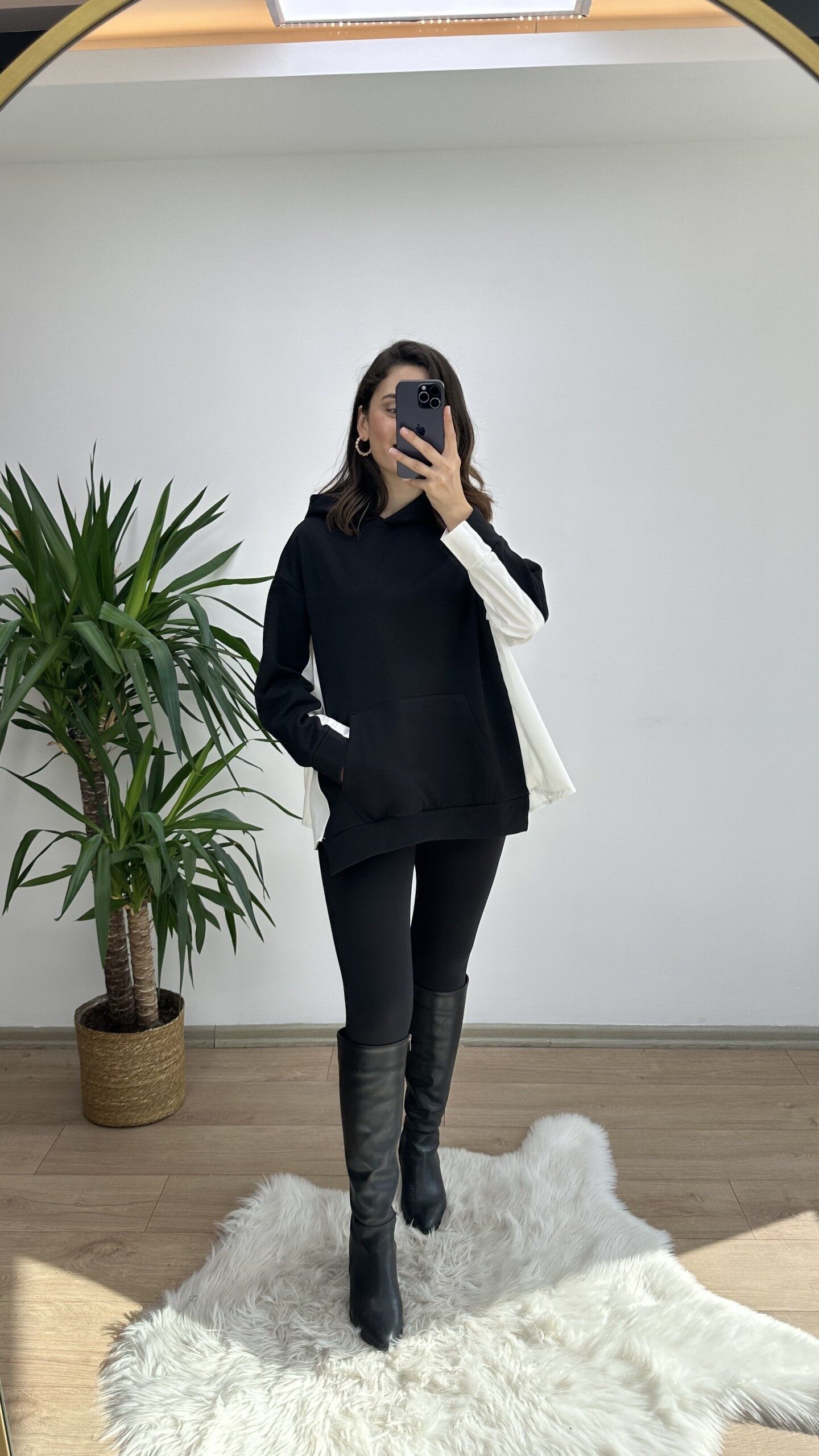 Siyah Gömlek Detay Oversize Sweat