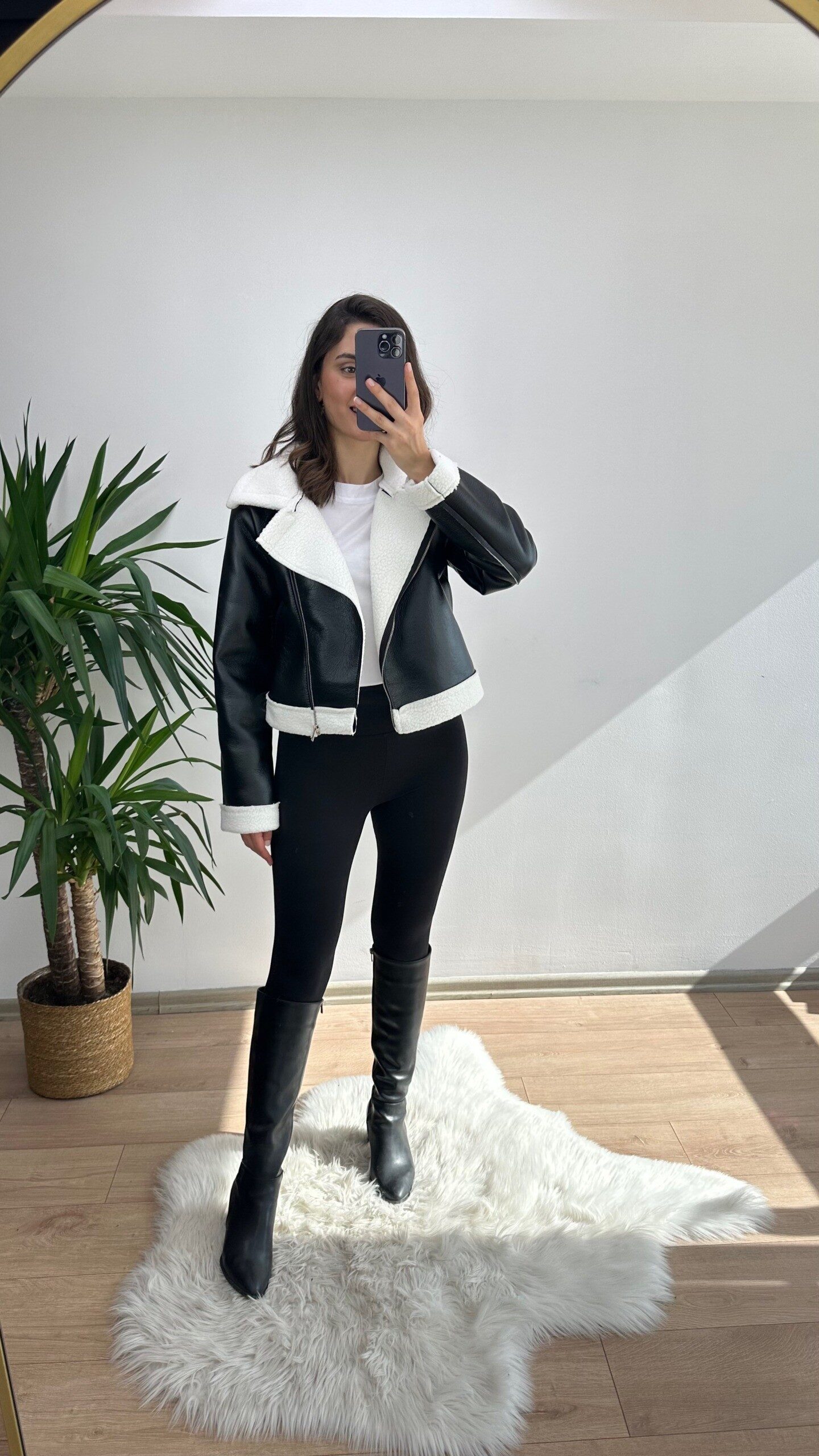 Siyah Biker Kısa Mont