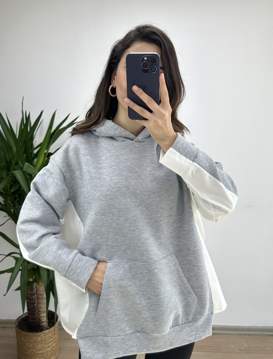 Gri Gömlek Detay Oversize Sweat - Görsel 4