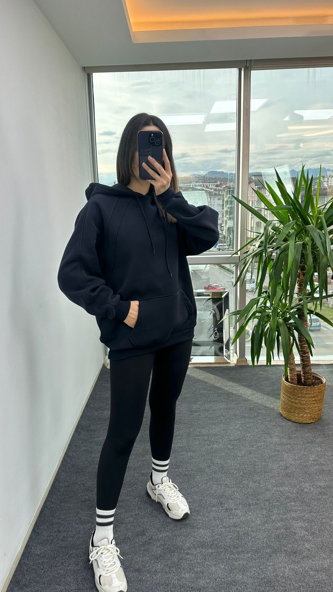 Dark Blue Dikişli Kapşonlu Sweat - Görsel 4