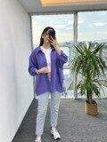 Mor Düşük Omuz Oversize Gömlek