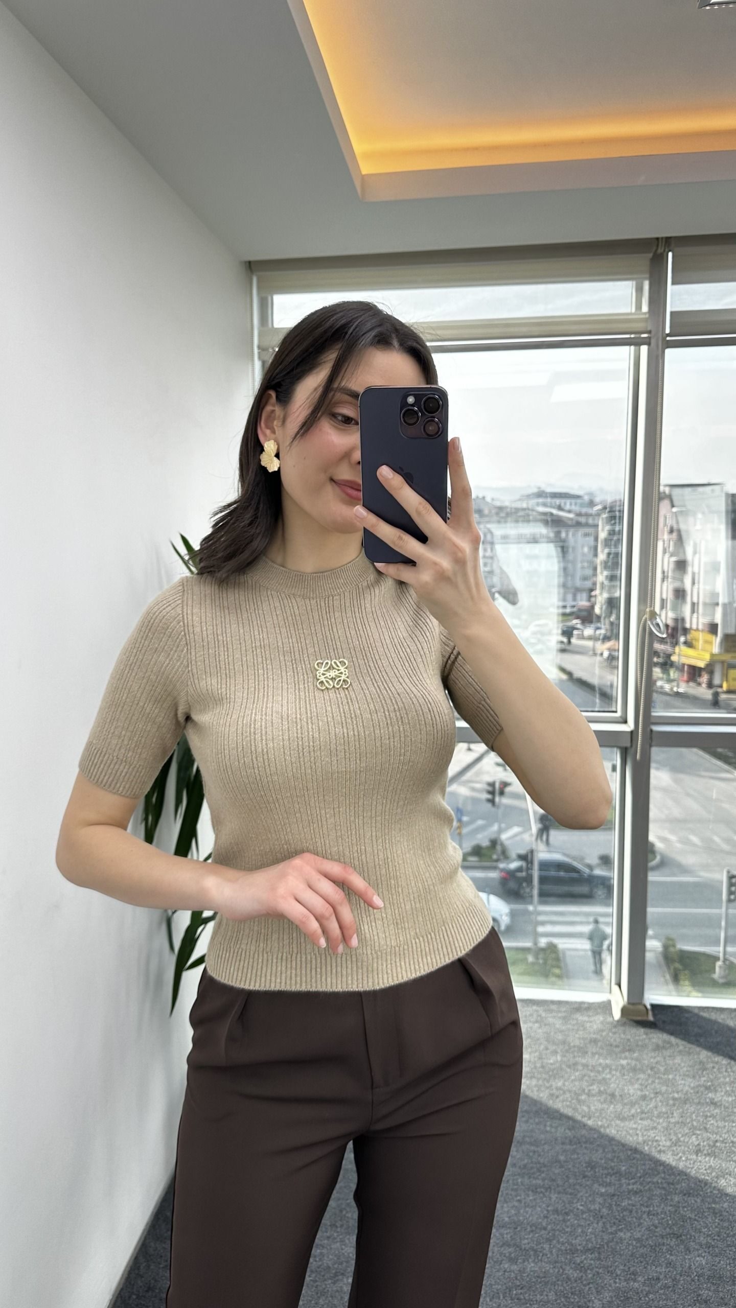 Bej Marka Model Broşlu Triko - Görsel 3