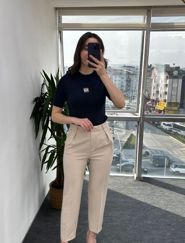 Ekru Linda Kumaş Pantolon