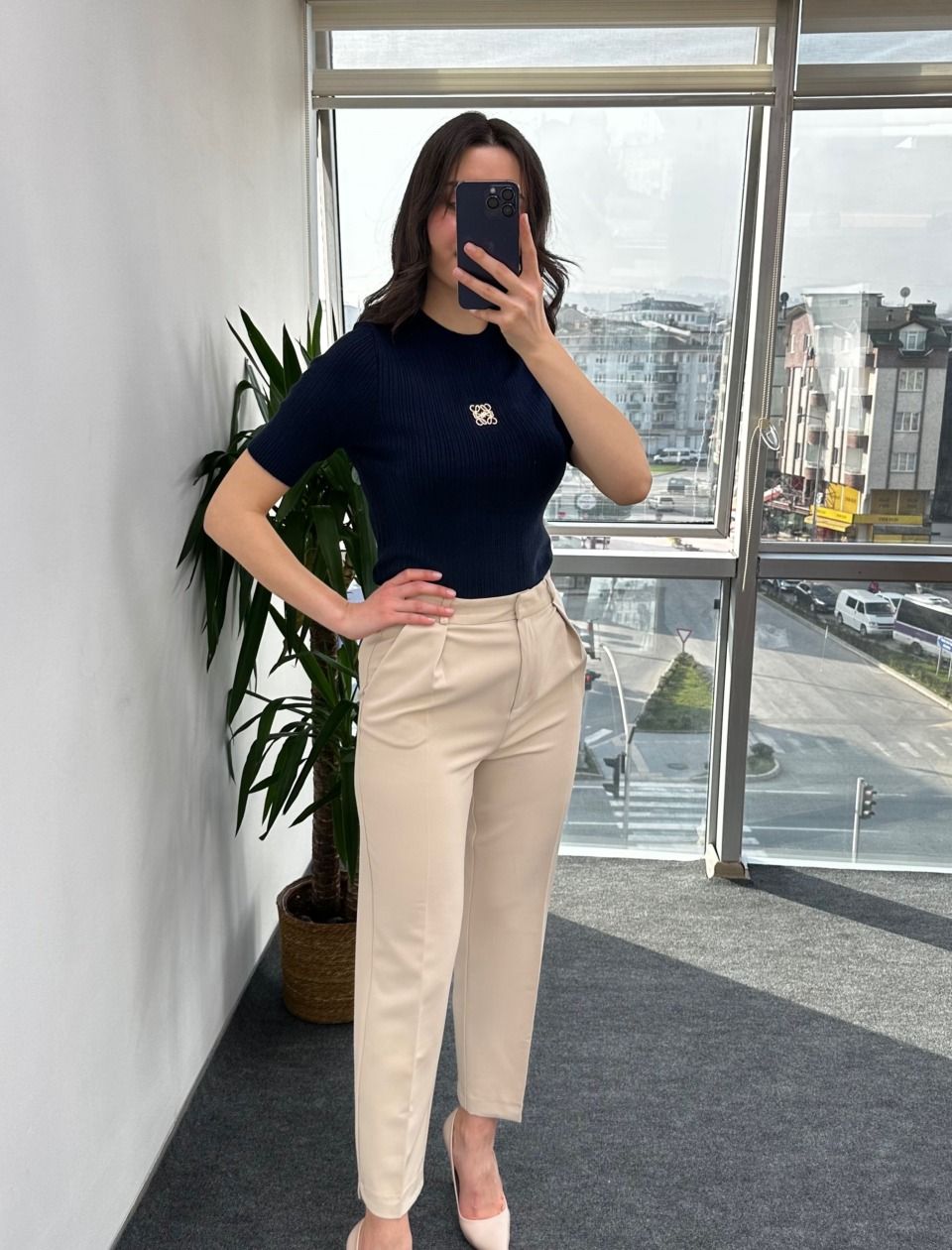 Ekru Linda Kumaş Pantolon - Görsel 2
