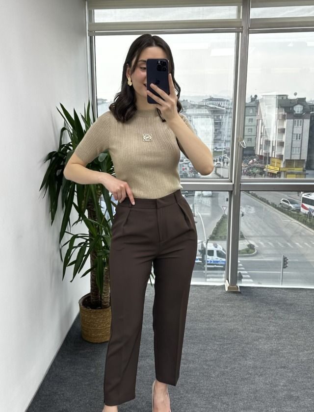 Acı Kahve Linda Kumaş Pantolon