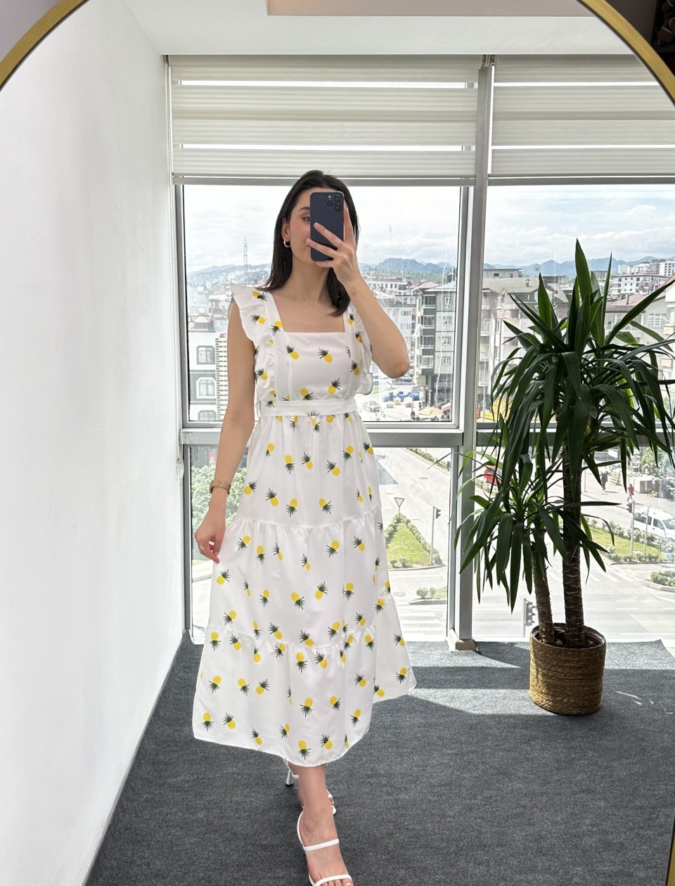 Ananas Desenli Poplin Elbise