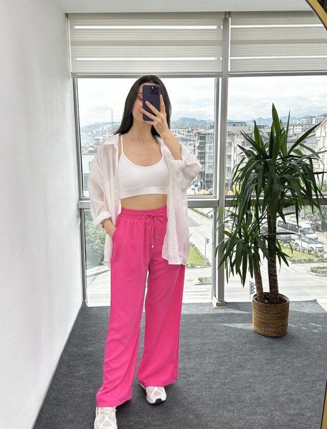 Pembe Tensel Kumaş Palazzo Pantolon
