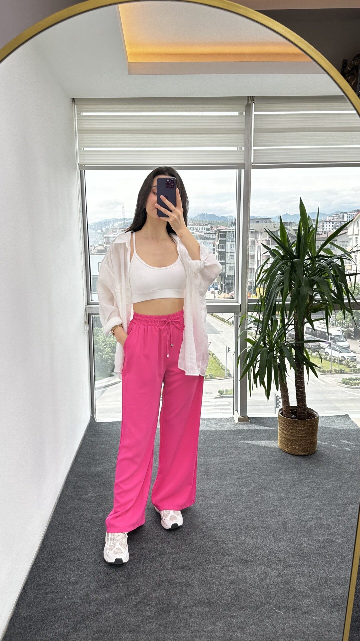 Pembe Tensel Kumaş Palazzo Pantolon - Görsel 2
